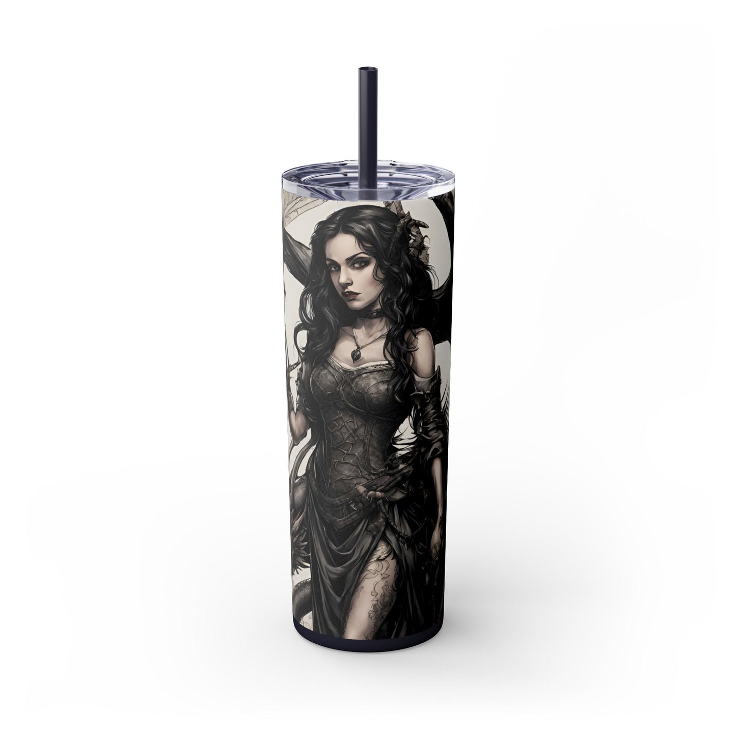 Gothic Medieval Dragon Tumbler, Beautiful Woman Morphing Drinking Traveler, Dark Fantasy Liquid Cup