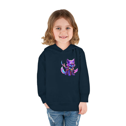 Neon Glowing Crystal Fox Toddler Girls Hoodie, Violet Blue Centaurian Cosmic Guardian Sweatshirt, Two Sided 2T 4T 5-6T Long Sleeve Hood