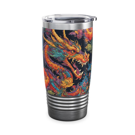 Dragon Tumbler | Japanese Flower Pattern Drink Companion | Floral Japan Insulated Travel Mug | Exercise Office College Road Trip Coffee Gift