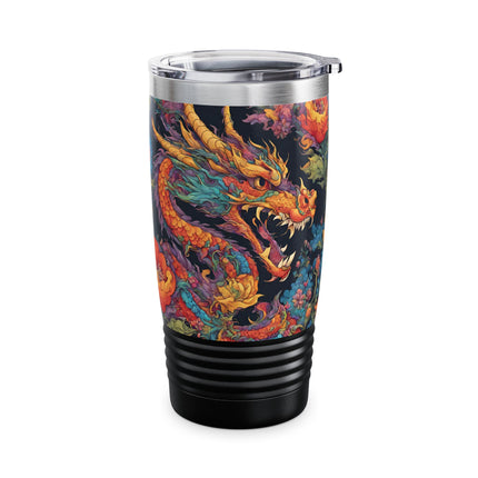 Dragon Tumbler | Japanese Flower Pattern Drink Companion | Floral Japan Insulated Travel Mug | Exercise Office College Road Trip Coffee Gift
