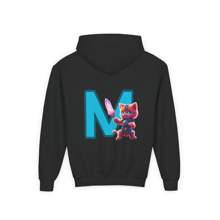 COSMIC WARRIOR KITTEN LETTER M - Personalizable Youth Hooded Sweatshirt