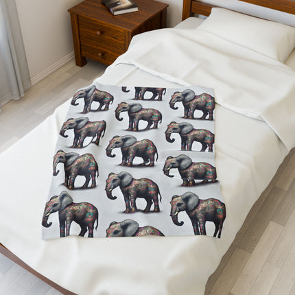 Elephant Blanket Gift | Flower Pattern Animal Lover Warm Fleece Throw | Majestic Jungle Safari Kingdom Bed or Couch Cover Sheet