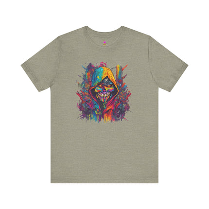 EVIL HOODED SKELETON Abstract Splash Graffiti T-Shirt - Cartoon Street Art Tee