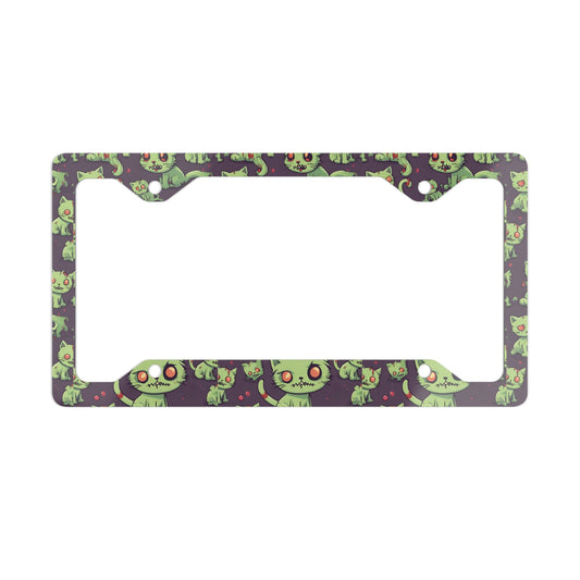 Cat Zombie License Plate Frame, Undead Brain Kittens Car Accessory, Bloody Green Feline Kitty Metal Auto Decor, Cute Zombie Lover Gift