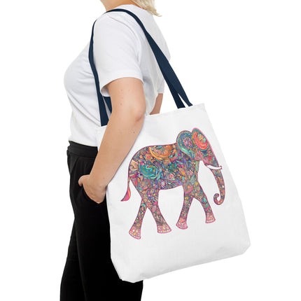 Elephant Gift Tote | Majestic Color Pattern Custom Grocery Bag | Animal Lovers Office Travel Carrier | Wild Safari Business Traveler