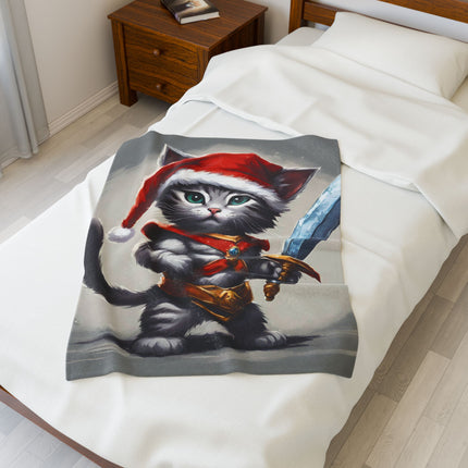 Christmas Blankets Kids Adults Blankets Velveteen Plush Blanket Cat Lovers Christmas Gift Santa Warrior Kitten Holiday Gift Cat Holiday Gift