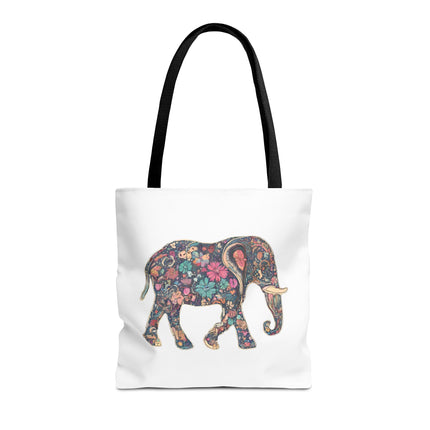 Flower Elephant Lovers Tote | Majestic Color Pattern Custom Grocery Bag | Animal Gift Office Laptop Travel | Wild Safari Business Traveler