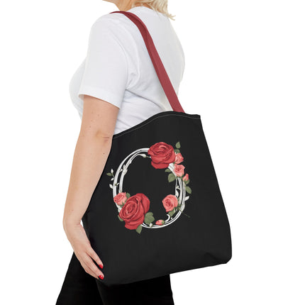 Custom Letter Personalized Tote | Rose Flowered Grocery Travel Bag | Floral Print Roses Office Laptop & Books or Exercise Overnight Carrier