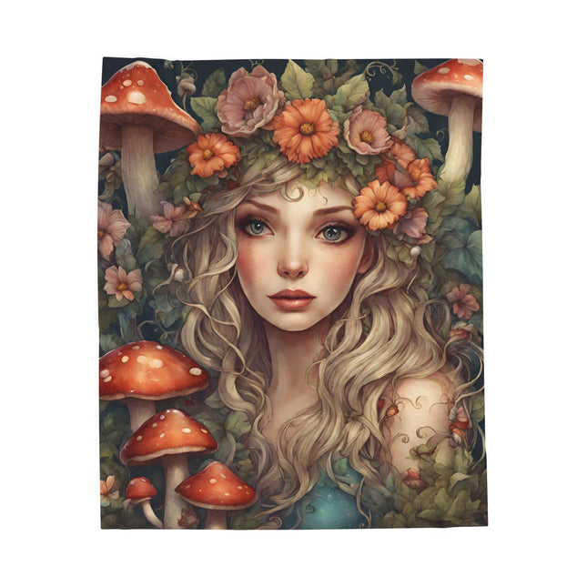 Garden Girl Fantasy Blanket, Spring & Summer Couch Plush Throw, Flower Beauty Bed Cover, Mystic Mushroom Country Home Warm Bedroom Sheet