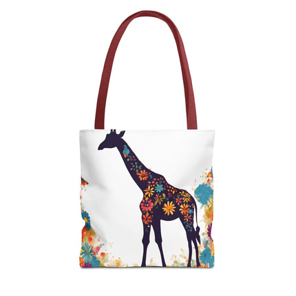 Giraffe Lovers Tote | Floral Safari Animal Grocery Bag | African Savanna Office Travel Carrier | Flower Collage Forest Cotton Traveler