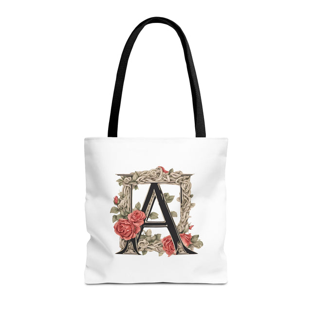 Custom Letter Personalized Tote | Rose Flowered Grocery Travel Bag | Floral Print Roses Office Laptop & Books or Exercise Overnight Carrier