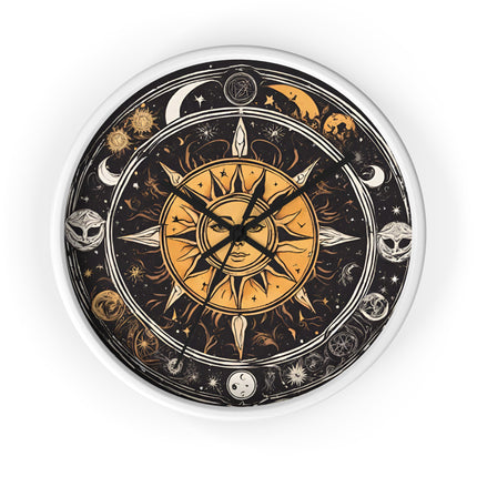 Sun and Moon Wall Art Clock | Celestial Solstice Astronomy Wiccan Hanging | Comet Constellations Home Office Solar System Pagan Decor Gift