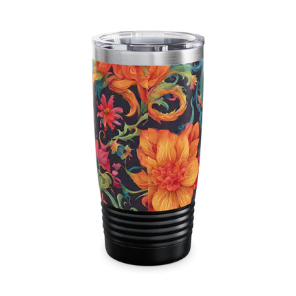Dragon Tumbler | Japanese Flower Pattern Drink Companion | Floral Japan Insulated Travel Mug | Exercise Office College Road Trip Coffee Gift