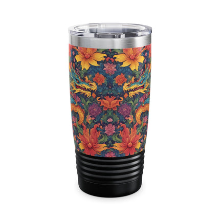 Dragon Tumbler | Japanese Flower Pattern Drink Companion | Floral Japan Insulated Travel Mug | Exercise Office College Road Trip Coffee Gift
