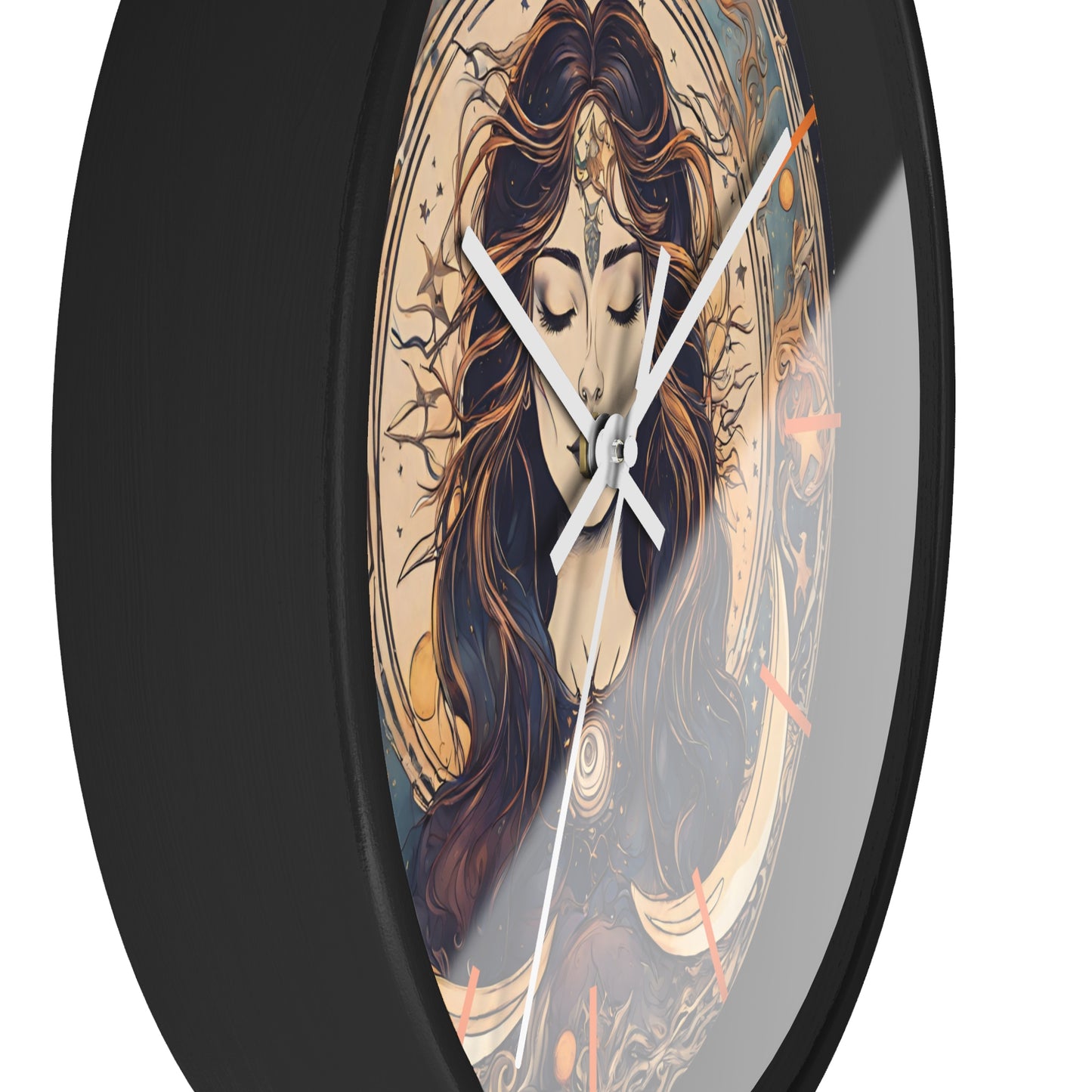 Sun & Moon Goddess Wall Art Clock | Lunar Stars and Space Astronomy Wall Hanging | Keeper of Time Home Office Solar System Wall Decor Gift