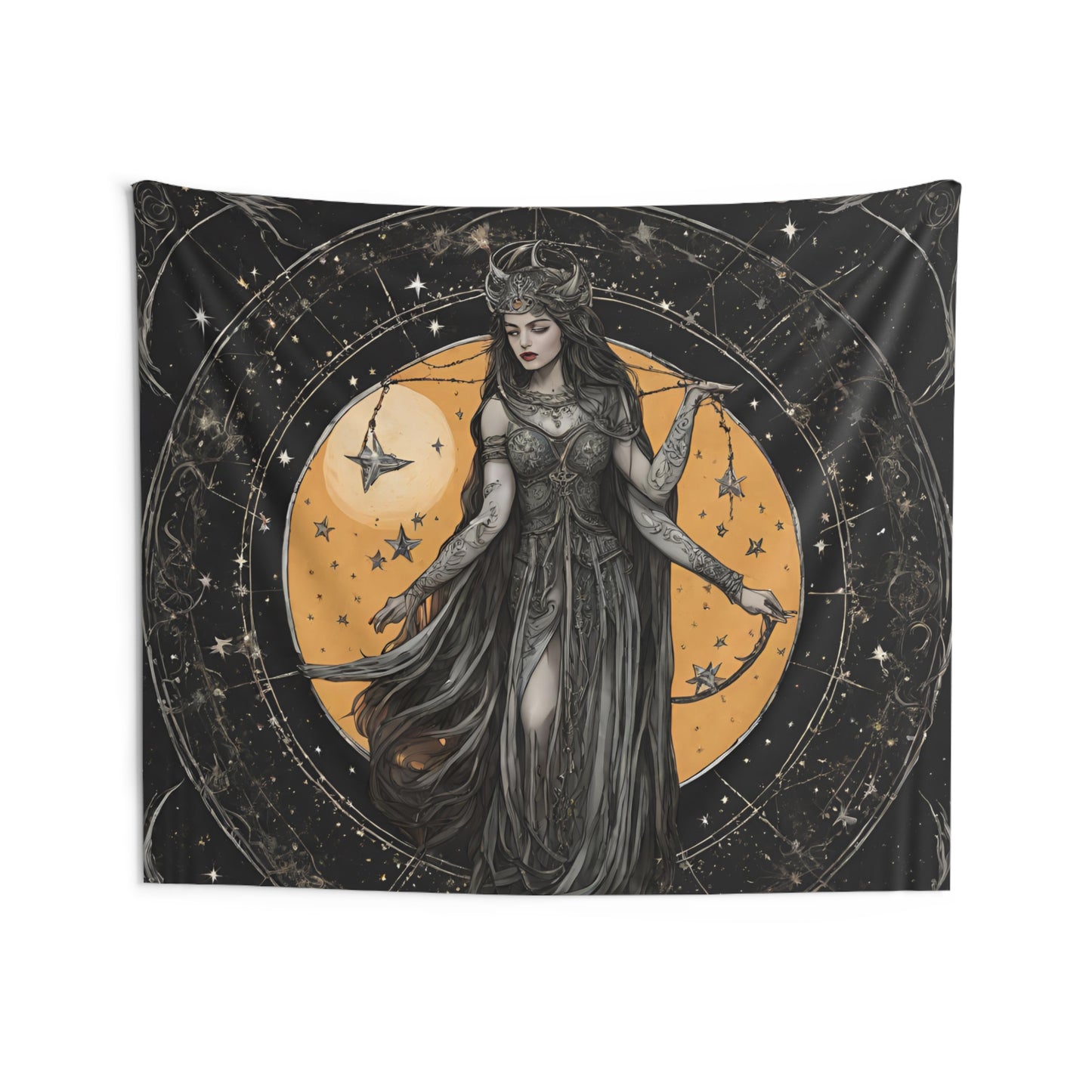 Star Dark Goddess Wall Decor | Lunar Time Keeper, Space Astronomy Tapestry Gift | Astrology Woman Night Sky Psychic & Tarot Room Hanging