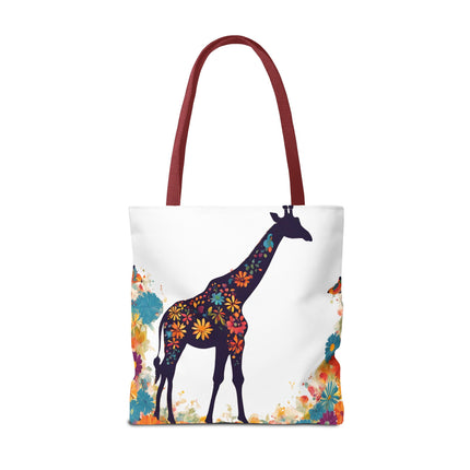 Giraffe Lovers Tote | Floral Safari Animal Grocery Bag | African Savanna Office Travel Carrier | Flower Collage Forest Cotton Traveler