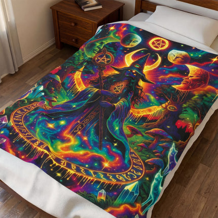 TRIPPY PAGAN MOON CYCLE Psychedelic Blanket