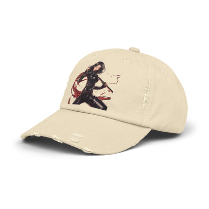 Anime Girl Cap, Black Tight Leather Outfit Sexy Cute Hat, Japan Cartoon Katan Sword Swinging Style Head Gear, Spring, Summer, Fishing Wear