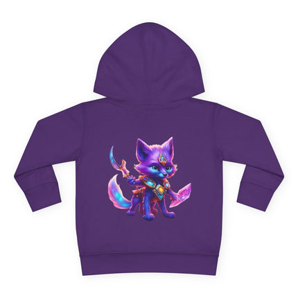 Neon Glowing Crystal Fox Toddler Girls Hoodie, Violet Blue Centaurian Cosmic Guardian Sweatshirt, Two Sided 2T 4T 5-6T Long Sleeve Hood