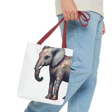 Elephant Gift Tote | Majestic Flower Pattern Grocery Bag | Animal Lovers Office Travel Carrier | Jungle Kingdom Endangered Cotton Traveler