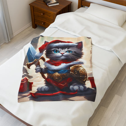 Christmas Blankets Kids Adults Blankets Velveteen Plush Blanket Cat Lovers Christmas Gift Santa Warrior Kitten Holiday Gift Cat Holiday Gift