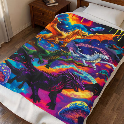 PSYCHEDELIC DRAGON QUAD Trippy Mushroom Blanket