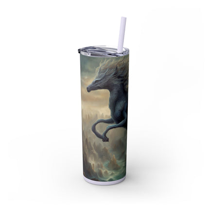 MAJESTIC MYTHS Skinny Tumbler - Electrified Blue Shock Pegasus Fantasy Traveler