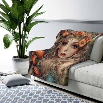 Flower Girl, Fantasy Blanket, Beauty Art, Mushroom Garden, Fairy World, Girl Goddess, Bedroom Cover, Couch Throw, Warm Cozy Sherpa Fleece