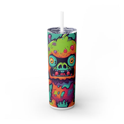 Kids Little Monster Skinny Tumbler | Colorful Funny Zombie Childs Insulated Cup | Furry Mutant Fun School Lunch Classroom Drink Traveler