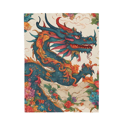 FLORAL JAPANESE DRAGON Blanket - Asian Flower Serpent Plush Throw