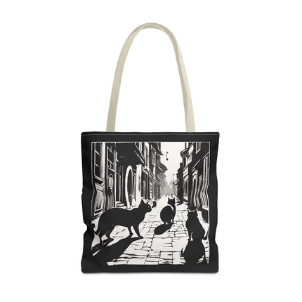 Cat Tote Bag | Town Cats Grocery Bag | Shadow Cat Alley Felines Travel Bag | Daily Office Cat Lovers Traveler Tote