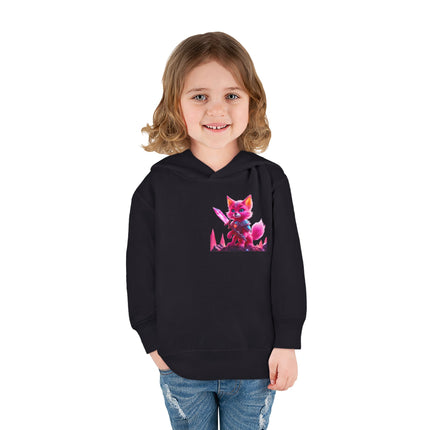 Neon Crystal Fox Toddler Girls Hoodie, Hot Pink Centaurian Cosmic Guardian Sweatshirt, Two Sided 2T 4T 5-6T Long Sleeve Hood