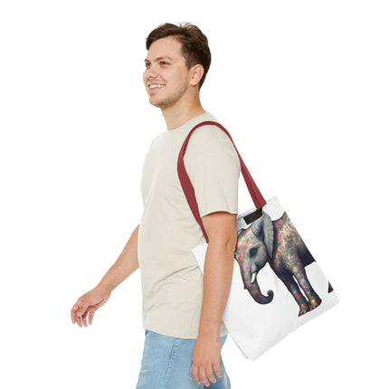 Elephant Gift Tote | Majestic Flower Pattern Grocery Bag | Animal Lovers Office Travel Carrier | Jungle Kingdom Endangered Cotton Traveler