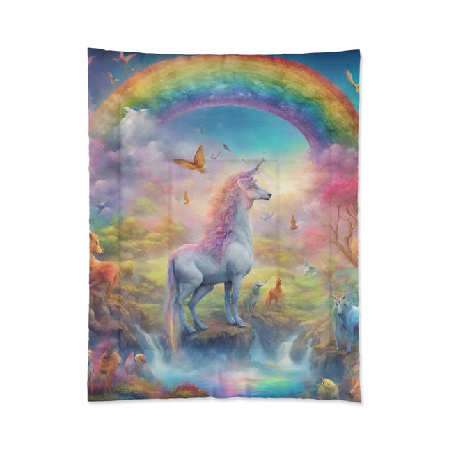 Girls Christmas Gift, Mystical Unicorn Rainbow Girls Bedroom Twin Comforter, Fantasy Dreams Toddler Childrens Bed Blanket