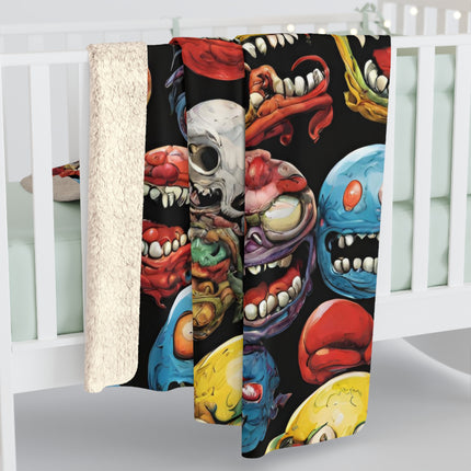 Retro Fleece Blanket | Vintage 80s Toys Madballs Inspired Sherpa Cover | Saturday Morning Cartoon 1980s Lover Couch Throw | Kids Warm Cover