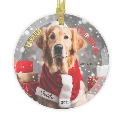 PERSONALIZED GOLDEN RETRIEVER Christmas Glass Ornament
