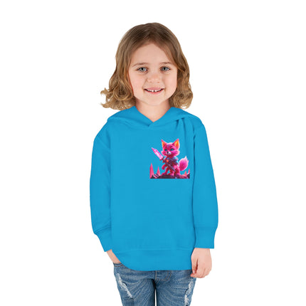 Neon Crystal Fox Toddler Girls Hoodie, Hot Pink Centaurian Cosmic Guardian Sweatshirt, Two Sided 2T 4T 5-6T Long Sleeve Hood