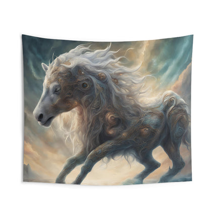 Majestic Myths Wall Art Decor | Mystical Glowing Mane Horse Tapestry | Sky Cloud Fantasy Game Room Hanging | Mythological Bed Room Gift