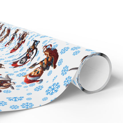Christmas Wrapping Paper Kitten Warriors Snow Cats White Blue Red Santa Hats Snowflakes Presents Gift Wrap Holiday Gift Wrap Roll