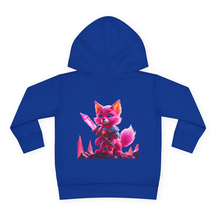 Neon Crystal Fox Toddler Girls Hoodie, Hot Pink Centaurian Cosmic Guardian Sweatshirt, Two Sided 2T 4T 5-6T Long Sleeve Hood