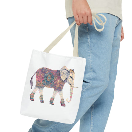 Elephant Lovers Tote | Majestic Color Pattern Custom Grocery Bag | Animal Gift Office Travel Carrier | Wild Woodland Business Traveler