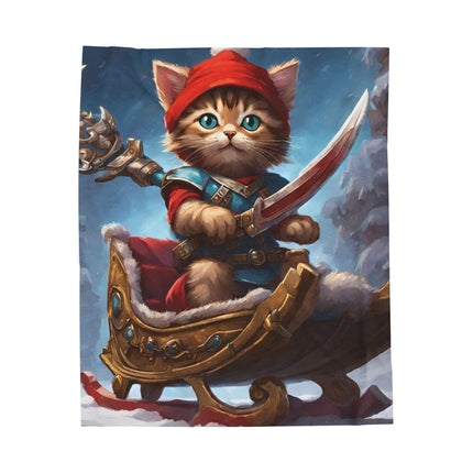 Christmas Blankets Kids Adults Blankets Velveteen Plush Blanket Cat Lovers Christmas Gift Santa Warrior Kitten Holiday Gift Cat Holiday Gift
