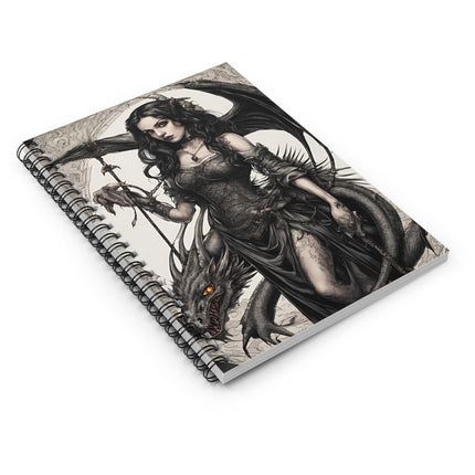 Gothic Winged Dragon Morphing Woman Spiral Notebook, Beautiful Dark Gargoyle Bat Girl Seductive Mistress Paper Journal