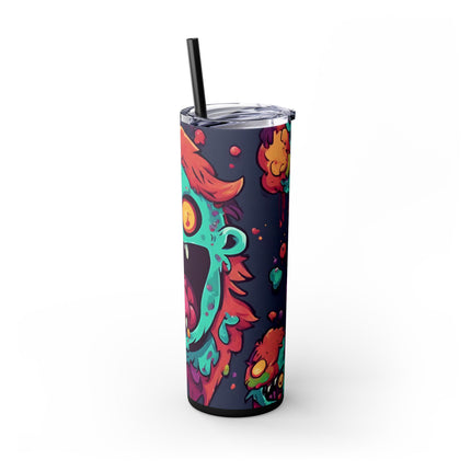 Kids Little Monster Skinny Tumbler | Colorful Funny Zombie Childs Insulated Cup | Furry Mutant Fun School Lunch Classroom Drink Traveler