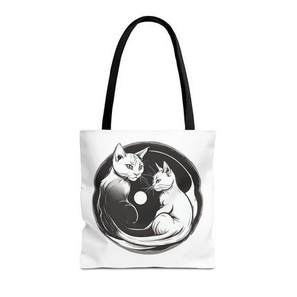 Cat Tote Bag | Moon Light Cats | Emerald Green Eyes Grocery Bag | Moonlit Mews Print Shopping Bag | Two Sided Office Carrier