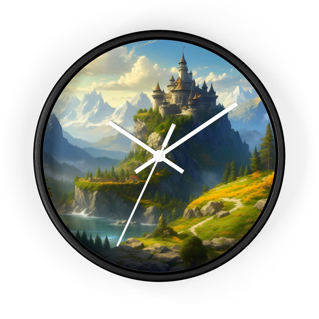 MEDIEVAL MOUNTAIN CASTLE Wall Clock - Fantasy Forest Kingdom Decor