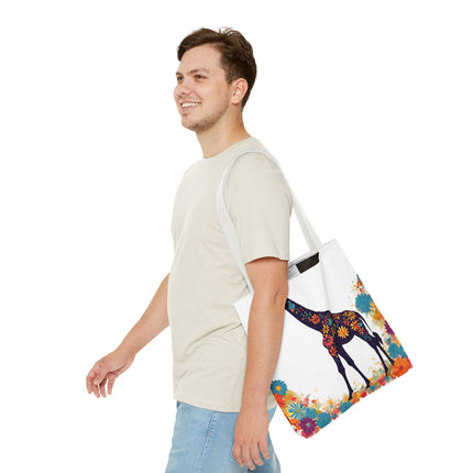 Giraffe Lovers Tote | Floral Safari Animal Grocery Bag | African Savanna Office Travel Carrier | Flower Collage Forest Cotton Traveler