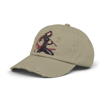 Anime Girl Cap, Black Tight Leather Outfit Sexy Cute Hat, Japan Cartoon Katan Sword Swinging Style Head Gear, Spring, Summer, Fishing Wear