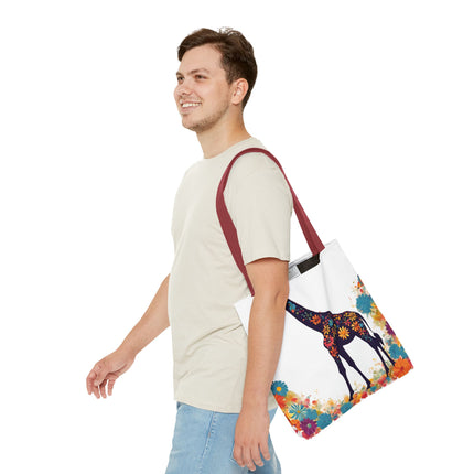 Giraffe Lovers Tote | Floral Safari Animal Grocery Bag | African Savanna Office Travel Carrier | Flower Collage Forest Cotton Traveler